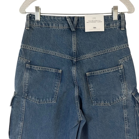 NWT Zara Relaxed Fit Multi Pocket Cargo Jeans Size 34 - Picture 7 of 8